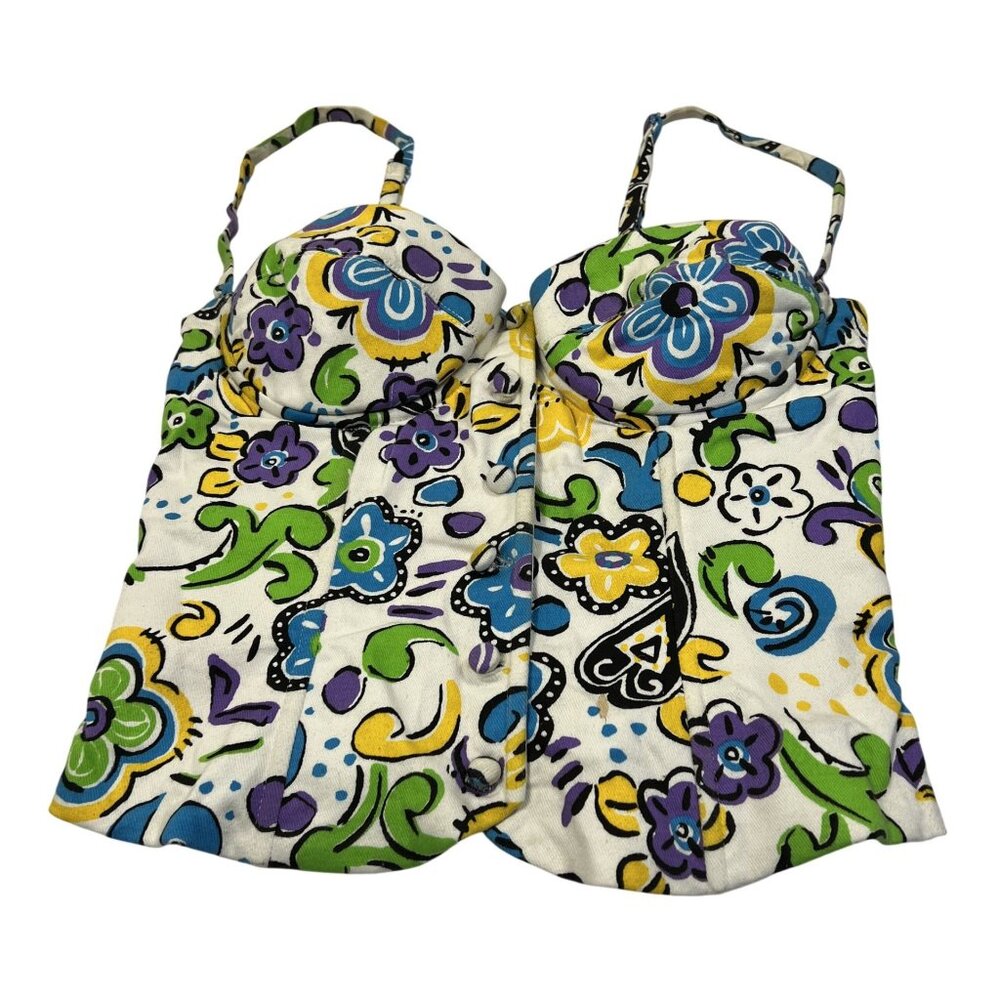 Mirror Palais Graphic Print Sweetheart Neck Bustier Top in 90s Vintage Swirl